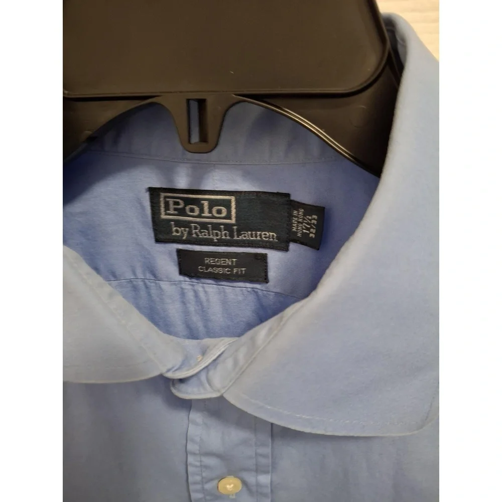 3/$15 Polo Ralph Lauren Sz 17.5 32/33 Blue Regent‎ Fit Long Sleeve Dress Shirt